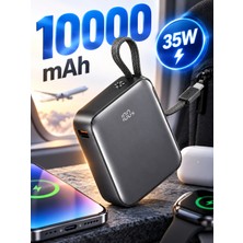 Moxti 35W Süper Hızlı Şarj Powerbank 10000 Mah Dahili Type-C Kablolu Dijital Ekranlı Cep Boy