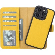 Eco Lounge Apple iPhone 14 Pro Uyumlu Deri Cüzdanlı Kılıf Mwwn FL12 Sarı