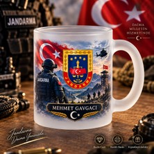Tuba Jandarma Logo Baskılı Buzlu Cam Kupa Bardak Hediyelik Isimli Kişiye Özel