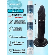 Aşkın Deposu Deromeya Health 7 Gerçekçi Testissiz Siyah Dildo 19CM Gerçekçi Et Dokusunda Damarlı ve Vantuzlu Kaliteli Yumuşak Süper Silikon Realistik Dildo Süper Jel 3*50 ml Hediyeli