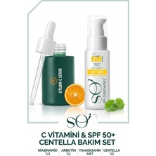 Soi Cosmetics Soi C Vitamini Serum + Spf 50+ Güneş Kremi Seti - Niasinamid Arbutin Aydınlatıcı Serum ve Centellalı Güneş Koruyucu 2\'li Set 30ML 50ML