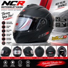 NCR-166E Çene Açılır Gözlüklü Ece 22-06 Belgeli Kask Mat Siyah