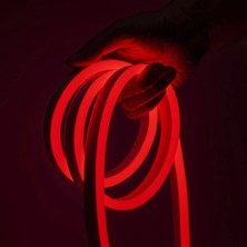 Ema Dükkan 12V 5 Metre Kırmızı Neon Led Şerit Işık | Prize Tak Çalıştır | Anahtarlı Fişli 1.5M Kablo | Esnek Silikonlu Led