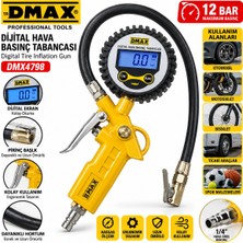 Eco Lounge Dijital Hava Ölçme - Lastik Şişirme Tabancası 12 Bar Basınçlı - 1/4 Rekor DMX-4798 BX40