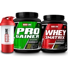 Hardline Nutrition Kas Kombinasyonu Progainer 1406 gr ve Whey3 Matrix 908 gr Çikolata Aromalı Toz