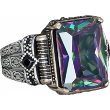 Mirari Jewelry Mistik Topaz Taşlı Zincir Motifli Siyah Taş Detaylı Erkek Yüzük | Premium 0,40 Mikron Gümüş Kaplama