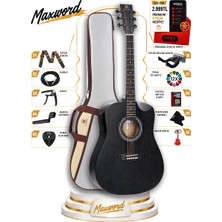 Maxword Luxury HCR-450BK-EQ Half Cutaway Elektro Akustik Gitar Seti Siyah