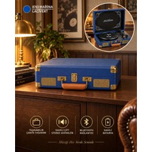 Müller Mr-350Bt Nostaljik Şarjlı Pikap Bluetooth’lu Çantalı Bataryalı Pikap | 33/45/78 Devir | Dahili Hoparlör | RCA & 3.5mm Giriş Şarjlı Plak Çalar Marina-Lacivert