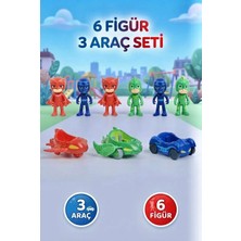 Farbu Oyuncak Pijamaskeliler Eklemleri Hareket Eden 8cm 6 Karakter Figürlü 3 Arabalı Eğitici Oyuncak Seti