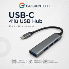 Golden Tech Type-C To USB Hub 4 Port Çoklayıcı Macbook ile Uyumlu Yüksek Hızlı Bağlantı