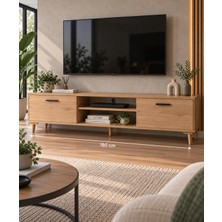 Loyanni SCV180 Tv Ünitesi - Sepet Ceviz Renk- Raflı 180CM - Ahşap Görünümlü Ayaklı