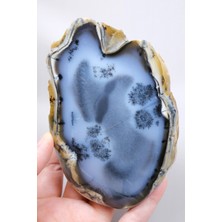 Healcrystal Koyu Mavi Merlinit (Dendritik Opal) Dilimi - Yüzen Siyah Dendritlerle Saydam Matris, 561G