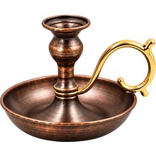 Copper Empire Antrasit Eskitme Bakır Şamdan – El Yapımı Premium Vintage Tepsili Dekoratif Mumluk