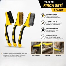 Dmax DMX-4129 3 Parça Tel Pirinç Naylon Fırça Seti Plastik Saplı Pas Temizleme Fırça Seti