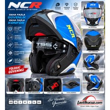 NCR-166E Çene Açılır Gözlüklü Ece 22-06 Belgeli Kask Mavi Grafik