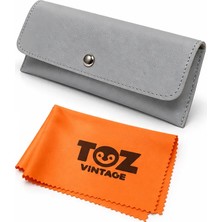 Toz Vintage Gri Mıknatıslı Yumuşak Deri Gözlük Kılıfı Koruyucu Gözlük Kabı
