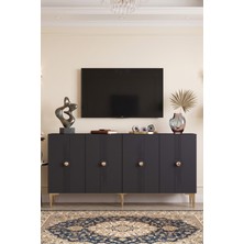 Yumedi Design KA1843AG - Uygun Konsol, Tv Sehpası, Çok Amaçlı Dolap ve Kahve Köşesi 180CM Antrasit-Gold