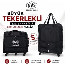 Nvs 360° Döner 5 Tekerlekli Katlanabilir Yer Kaplamaz Valiz, Seyahat Çantası, Büyük Boy Valiz