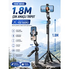 Moxti Yüz Takip Sistemli Bluetooth Kumandalı Yapaz Zekalı Tripod + Selfie Çubuğu 180CM Çekim