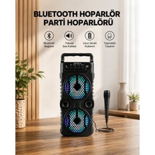 Pileli Store LED Işıklı Bluetoothlu Hoparlör Mikrofonlu Taşınabilir Ses Sistemi