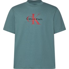 Calvin Klein Jeans Mavi Erkek Standart Fit Baskılı T-Shirt LV04RB862G2IR Petrol T-Shirt