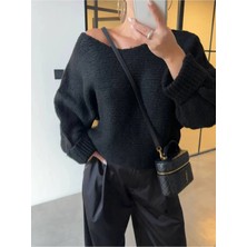 Paw Garage Kadın Sue Yumuşak Dokulu Kayık Yaka Oversize Yün Triko Kazak
