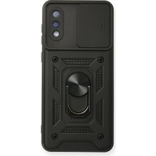 Bezos Samsung Galaxy Uyumlu, A02 Kılıf Pars Lens Yüzüklü Silikon - Siyah