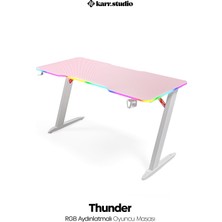 Karr Gaming Thunder 25mm RGB Aydınlatmalı Oyuncu Masası | Pembe Karbon Fiber Kaplama