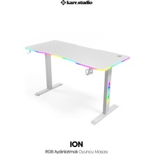 Karr Gaming Ion 25 mm Kalınlık RGB Aydınlatmalı Beyaz Karbon Fiber Kaplama Oyuncu Masası