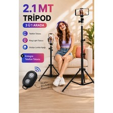Moxti Bluetooth Kumandalı 210 cm Tripod Telefon Tutuculu Telefon, Kamera,ışık Tripodu