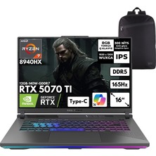 Asus Rog Strix G16 Ryzen 9-8940HX 40-Gbddr5 1 Tbssd RTX5070TI (12GB-140W-GDDR7) 16" Wuxga 165Hz Freedos + Hmf Sırt Çantası G614PR-RV051HMF4