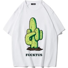 Brz Collection Unisex Oversize Fucktus Büyük T-Shirt Beyaz