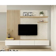 Mozide Mdf Lidya Tv Ünitesi 180 cm – Beyaz / Safir Meşe
