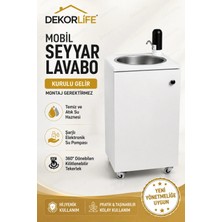 DekorLife Yeni Yönetmeliğe Uygun Seyyar Mobil Lavabo Paslanmaz Evyeli 10 L Çift Hazneli Şarjlı Musluklu Tekerlekli Lavabo