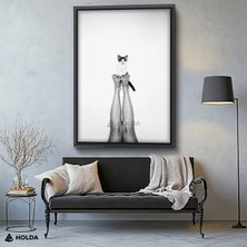 Holda Props Siyah Renk Çerçeveli Mdf Tablo Kedi ve Ayak Hayvan Tablosu Duvar Dekorasyonu