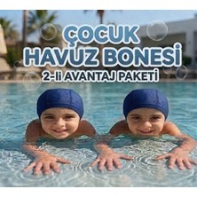 Tayuya Çocuk Havuz ve Deniz Bonesi 2'li Avantaj Paketi Mikron Kumaş Esnek Lastikli Yüzme Bonesi(2-16) Yaş