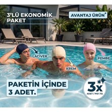 Tayuya 3'lü Ekonomik Paket Erkek / Kadın Lacivert Krem Pembe Deniz ve Havuz Bonesi - Alın Iz Yapmayan Esnek Mikro Kumaş Yüzme Bonesi Seti (3 Adet)