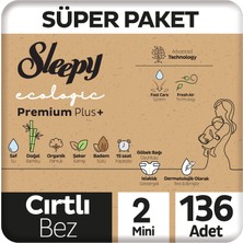 Sleepy Ecologic Premium Plus Süper Paket Bebek Bezi 2 Numara Mini 136 Adet