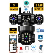 Visenox Pro 9mp 3lens Wifi Güvenlik Kamerası 360 Hareketli Gece Görüş IP66 Sesli Konuşma Hareket Takibi