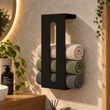 Awt Store Duvara Monte Metal Havlu Rafı – Siyah 3’lü Rulo Havlu Düzenleyici