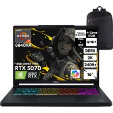 MSI Msı Crosshaır A16 Hx Ryzen 7-8840HX 40-Gbddr5 4 Tbssd RTX5070 (12 GB-GDDR7-115W) 16" 2k Qhd+ Windows 11 Pro + Hmf Sırt Çantası E8WGXK-058XTRYHMF30