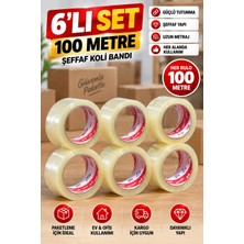 Ellante Vege 6’lı Şeffaf Koli Bandı Seti 100 Metre – Toplam 600 Metre Güçlü Yapışkanlı Paketleme ve Kargo Bandı