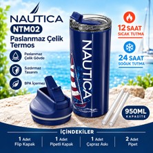 Nautica NTM02 Paslanmaz Çelik Termos 12 Saat Sıcak 24 Saat Soğuk Pipetli Askılı Sızdırmaz 950ml Lacivert