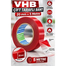 Ellante Çift Taraflı Bant 20 mm x 5 Metre – Güçlü Tutunma, Çok Amaçlı Montaj ve Sabitleme Bandı
