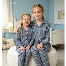 NiCe İç Giyim Kız Çocuk Çizgili Teddy Bear Desen Pijama Takımı - Rahat Kesim, Uzun Kollu, Şık ve Konforlu Yumuşak Ev Giyimi