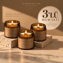 Homerium 3'lü Amber Cam Kavanoz Doğal Kokulu Soya Mumu