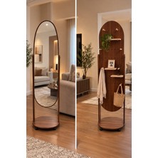 Mobee Ahşap  Kapsül Oval Gövdeli Boy Aynası Tekerlekli Delikli Panel Raflı Askılık Kombinli 170*41 12-4