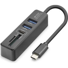 Gees Global Type-C 3.2 Gen1 Hub Kart Okuyucu 5 Port 5 Gbps Siyah HDX7060