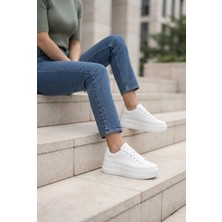 İncila Pearla Viona Kadın Beyaz Bağcıklı Kalın Tabanlı Platform Günlük Sneaker Spor Ayakkabı