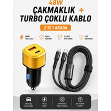 Moxti Araç Içi Çift Çıkışlı Hızlı Şarj Kablosu – Type-C ve Lightning Uyumlu, Dayanıklı Kablo 48W Araç Çakmaklık